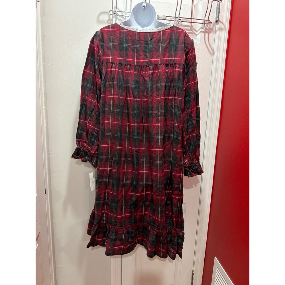 NWT Eileen West Nightgown Womens L Red Black Plaid Lace Trim Cotton Blend NWT L - Picture 2 of 12
